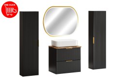 Zestaw meblowy 60cm z blatem, umywalką nablatową Magic, szafkami wysokimi i lustrem LED