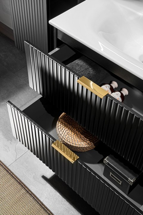 Zestaw meblowy 60cm z blatem, umywalką nablatową Magic, szafkami wysokimi i lustrem LED