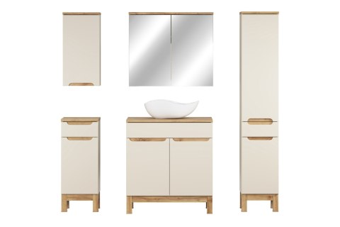 Zestaw meblowy 80cm z blatem, umywalką nablatową Cloud, szafką wysoką i szafką z lustrem