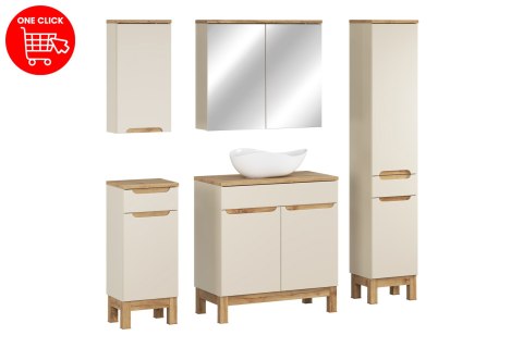 Zestaw meblowy 80cm z blatem, umywalką nablatową Cloud, szafką wysoką i szafką z lustrem