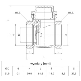 Zawór zwrotny klapowy PHA-021 PN16 1'' (DN25) PERFEXIM