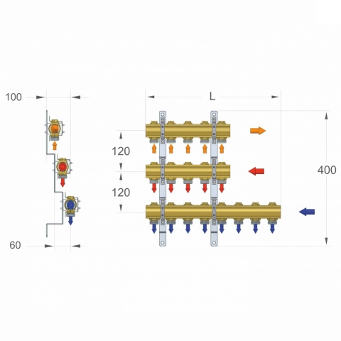 Rozdzielacz ciepłej wody użytkowej RZT (3+3+7 sekcji)