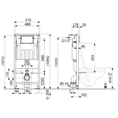 Stelaż do WC podtynkowy 510 x 129 x 1095 mm Alcaplast