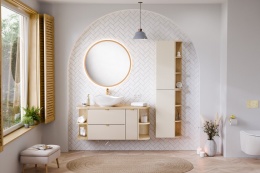 Zestaw meblowy Dalia Cashmere 120cm z blatem Cremona i regałami otwartymi