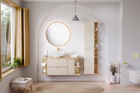 Zestaw meblowy Dalia Cashmere 120cm z blatem Cremona i regałami otwartymi