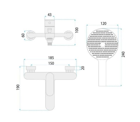 BATERIA WANNOWA DROP MIEDŹ SZCZOTKOWANA