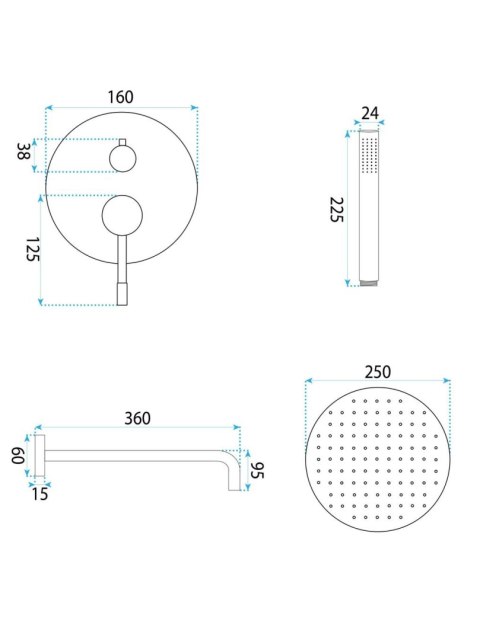 ZESTAW NATRYSKOWY PODTY LUNGO DIAMOND MIEDŹ + BOX