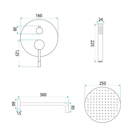 ZESTAW NATRYSKOWY PODTY LUNGO DIAMOND ZŁOTY + BOX