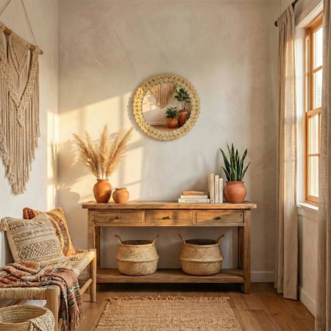 Lustro ścienne drewniane boho KLNA-MR01 36 cm