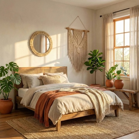 Lustro ścienne drewniane boho KLNA-MR01 36 cm