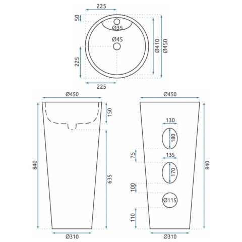 Umywalka wolnostojąca REA ANYA GRANIT MATT